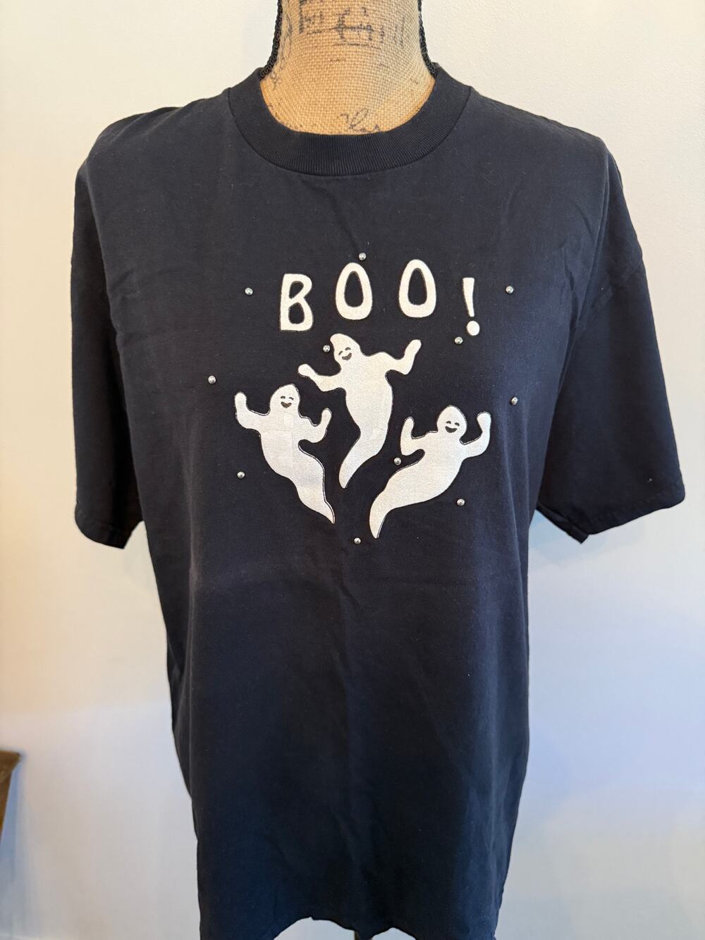 Women's Halloween Ghost Boo Embroidered Short Sleeve Size Large